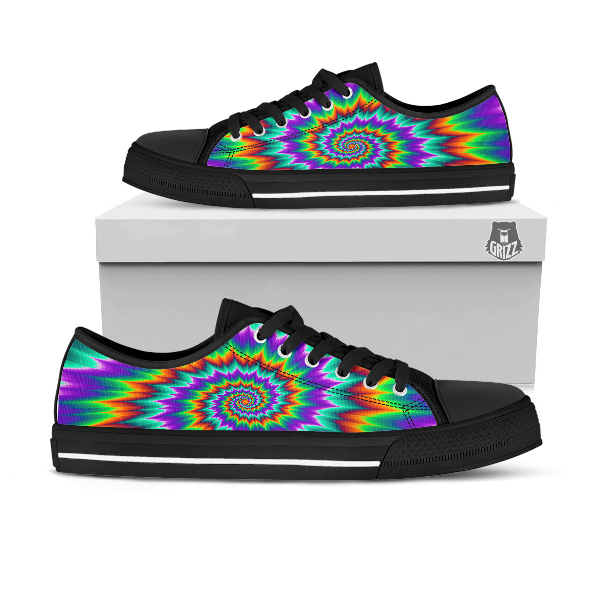 Illusion Optical Psychedelic Spiral Black Low Top Shoes-grizzshop