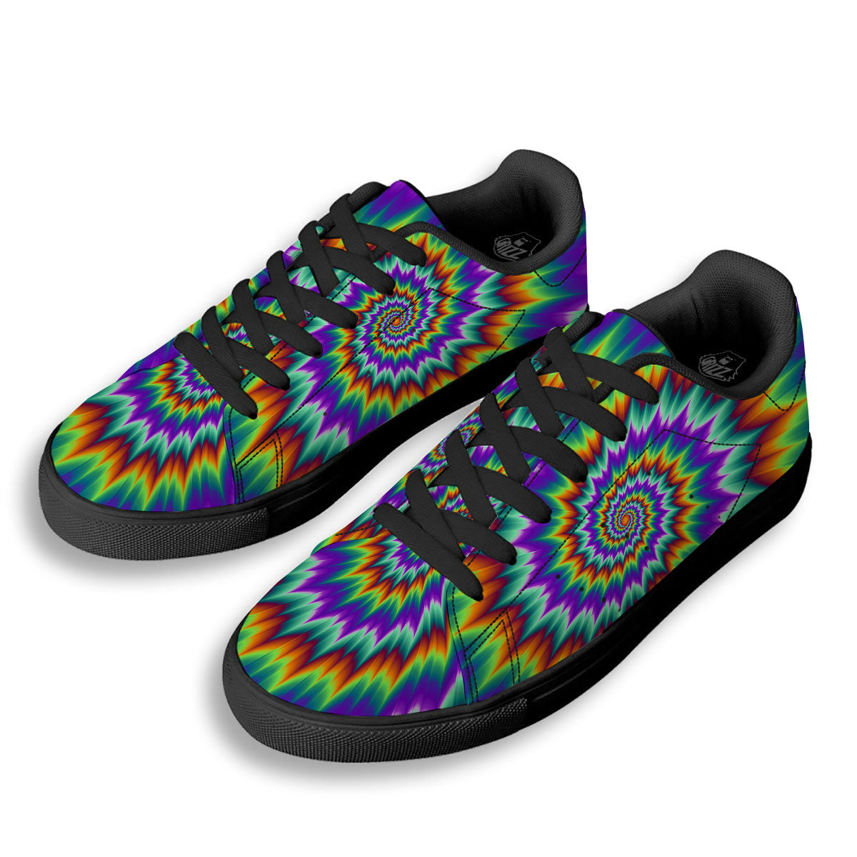 Illusion Optical Psychedelic Spiral Black Low Top Sneakers-grizzshop