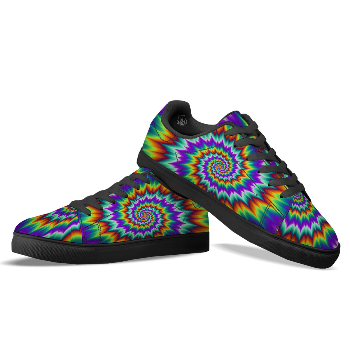 Illusion Optical Psychedelic Spiral Black Low Top Sneakers-grizzshop