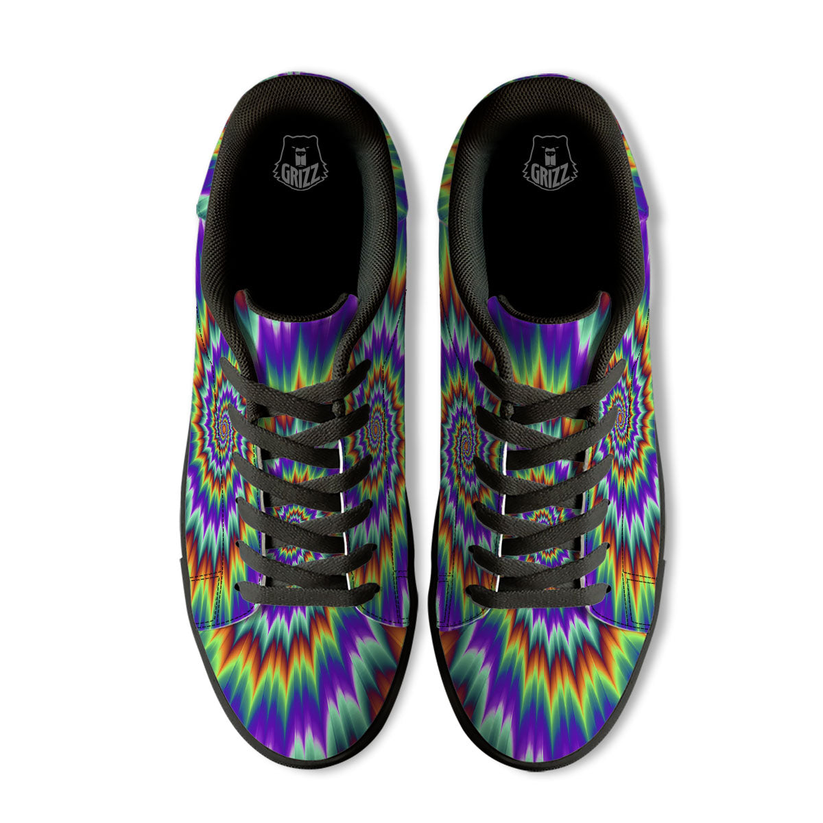 Illusion Optical Psychedelic Spiral Black Low Top Sneakers-grizzshop