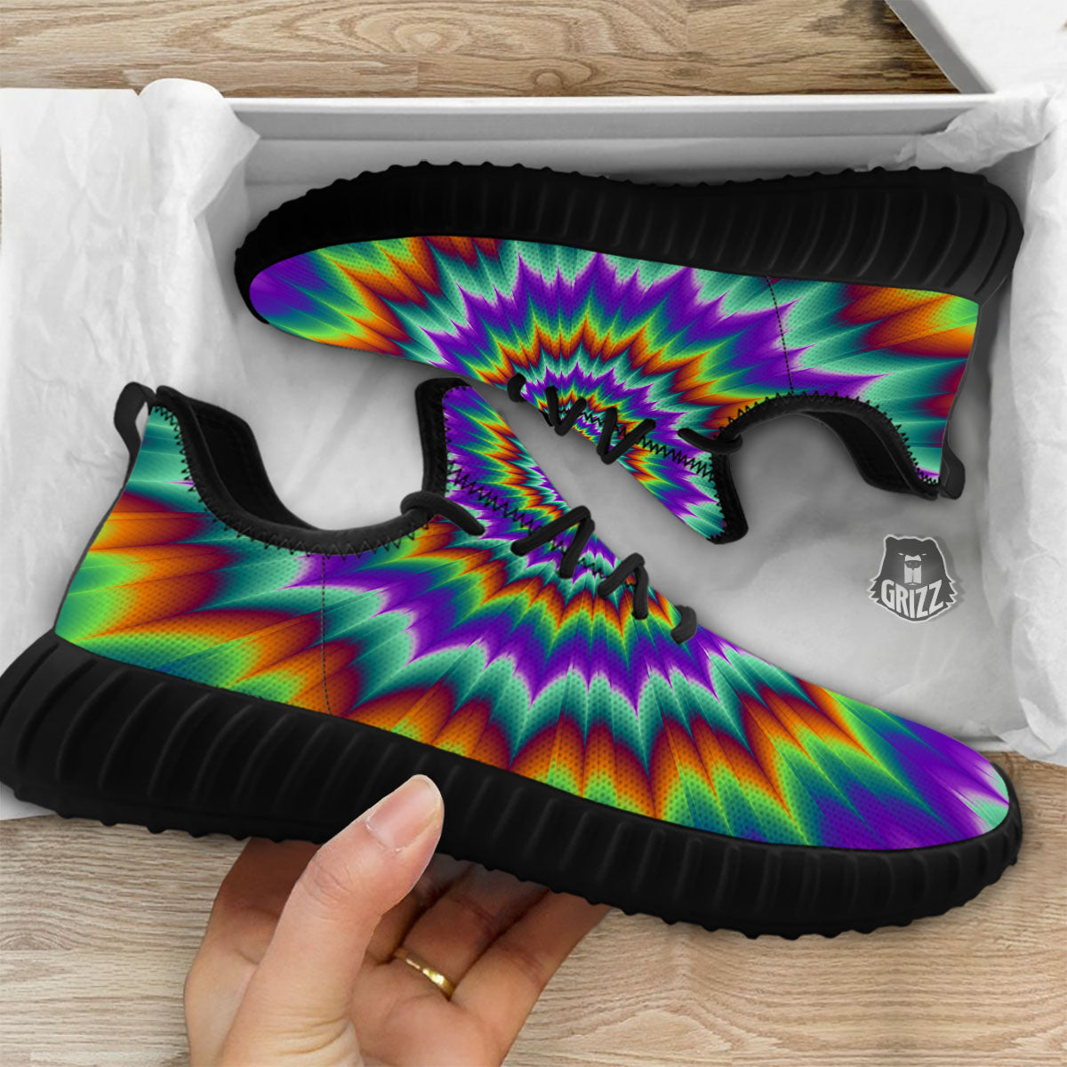 Illusion Optical Psychedelic Spiral Black Walking Shoes-grizzshop