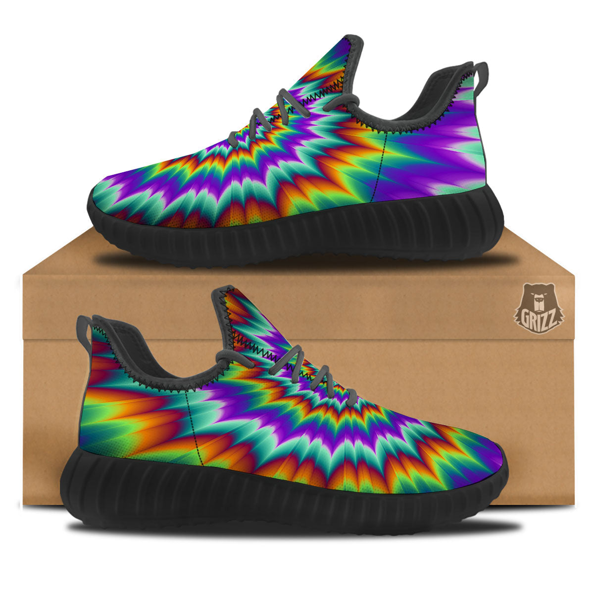 Illusion Optical Psychedelic Spiral Black Walking Shoes-grizzshop