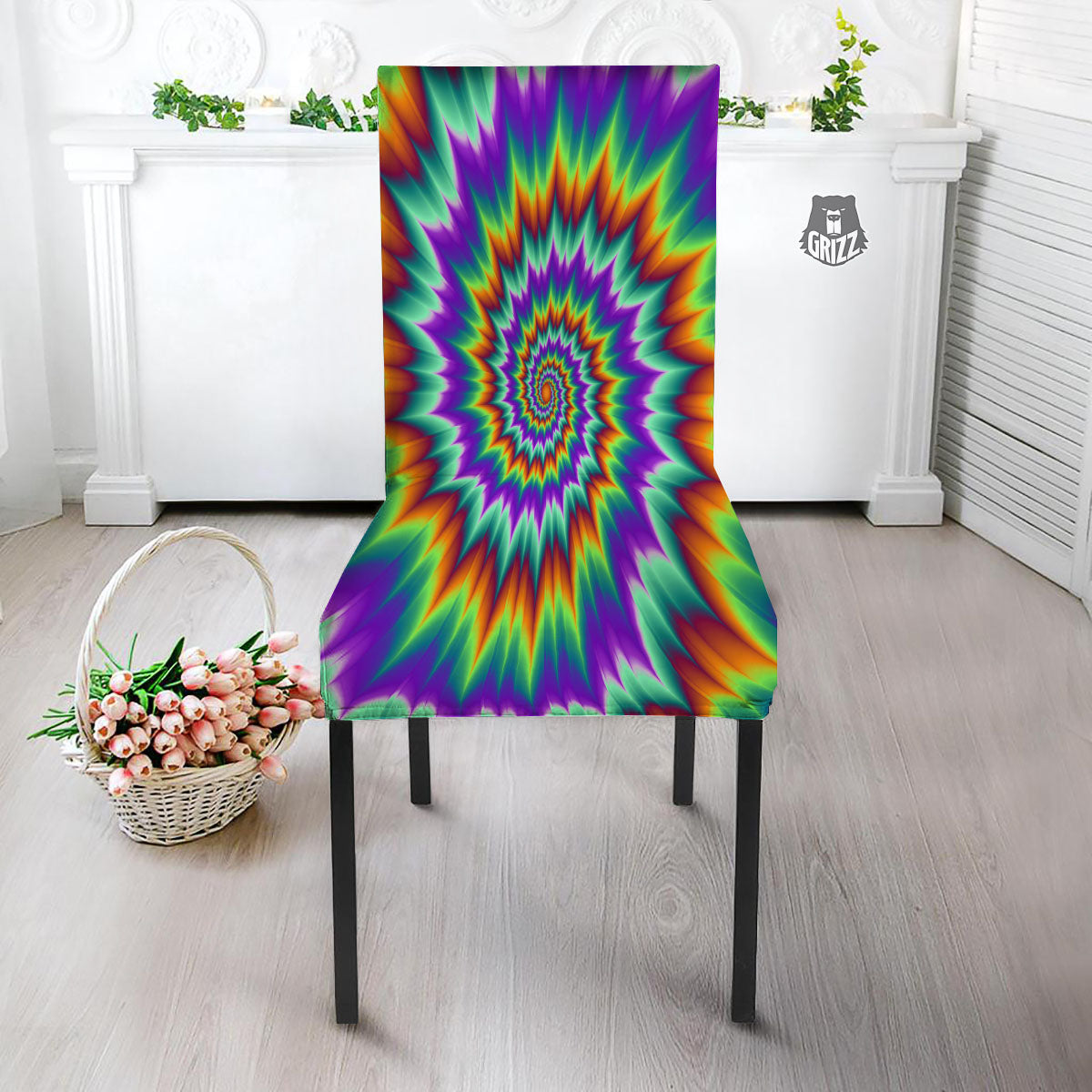 Illusion Optical Psychedelic Spiral Dining Chair Slipcover-grizzshop