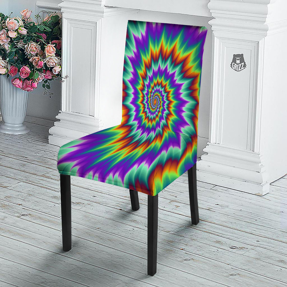 Illusion Optical Psychedelic Spiral Dining Chair Slipcover-grizzshop