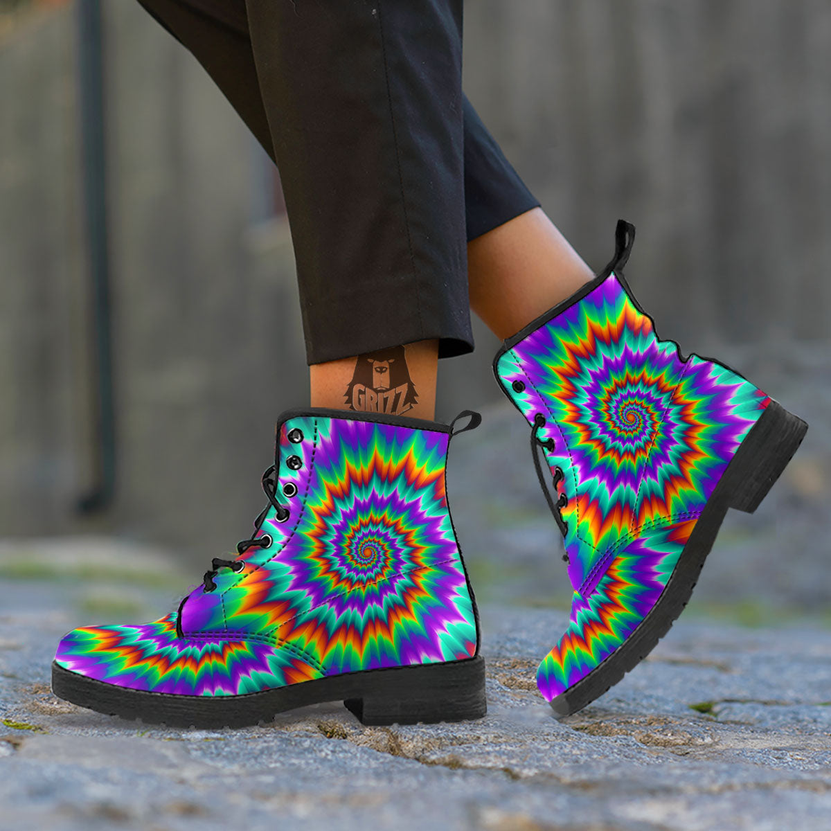 Illusion Optical Psychedelic Spiral Leather Boots-grizzshop