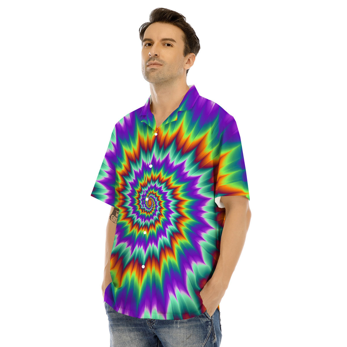 Illusion Optical Psychedelic Spiral Men's Hawaiian Shirt-grizzshop