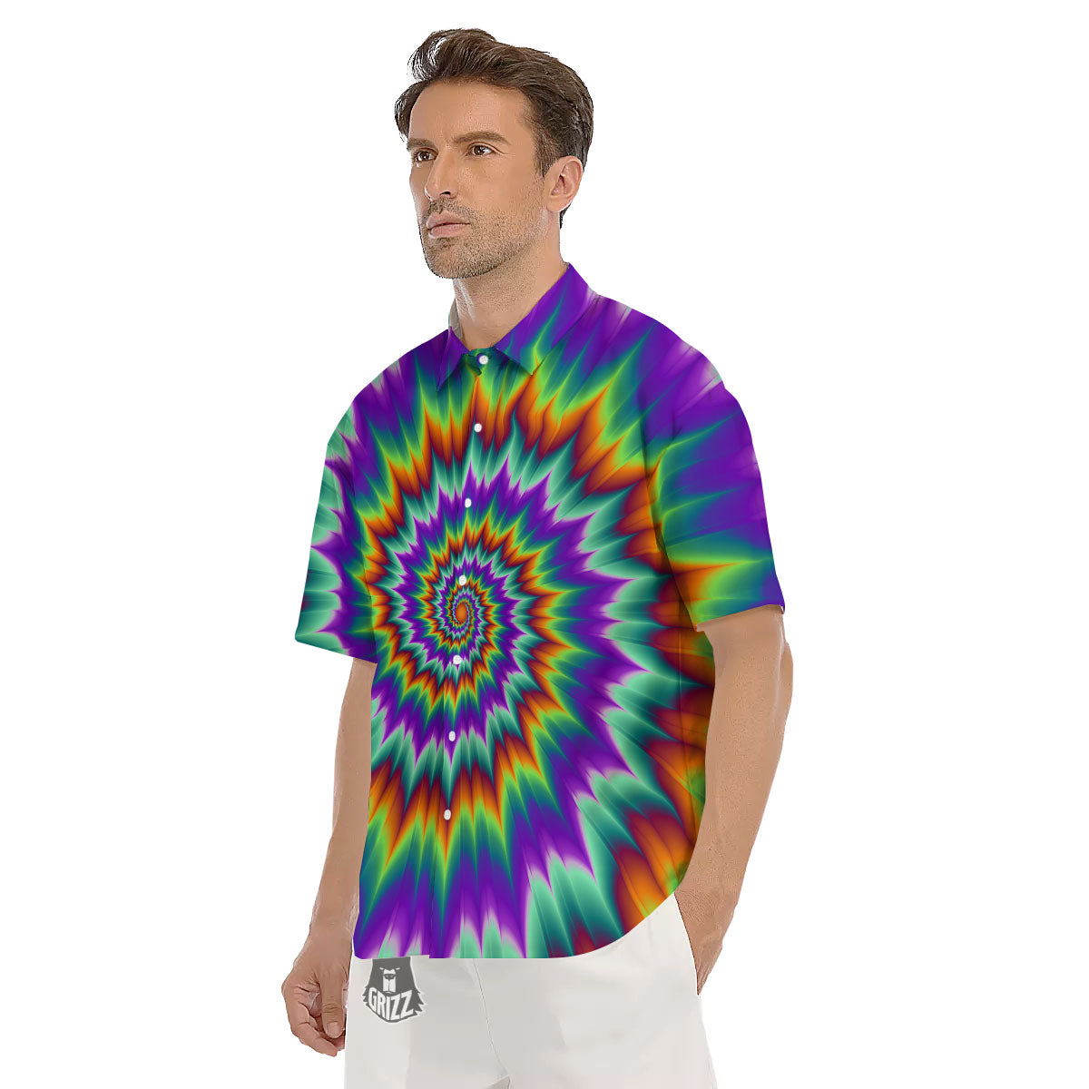 Illusion Optical Psychedelic Spiral Men's Short Sleeve Shirts-grizzshop