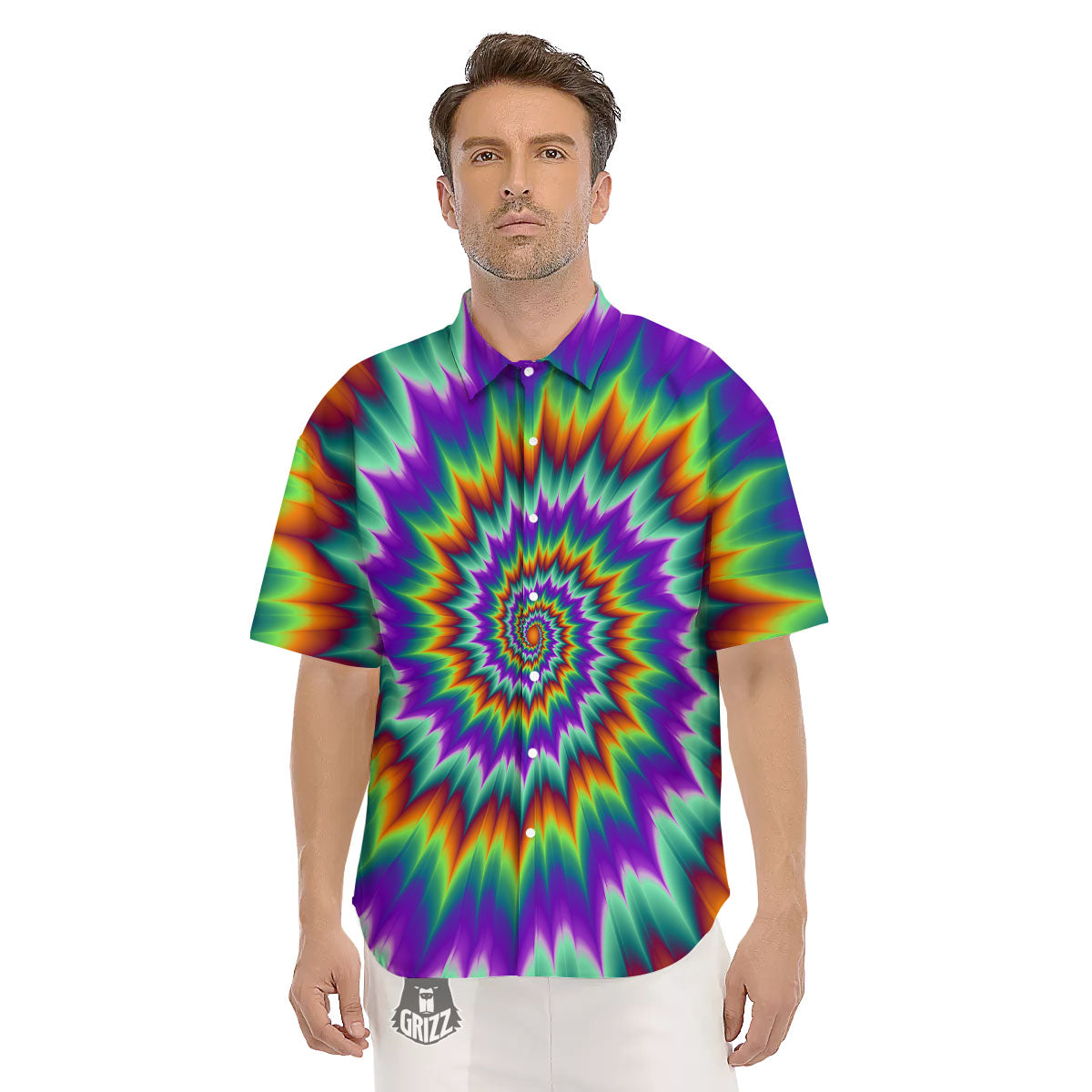 Illusion Optical Psychedelic Spiral Men's Short Sleeve Shirts-grizzshop