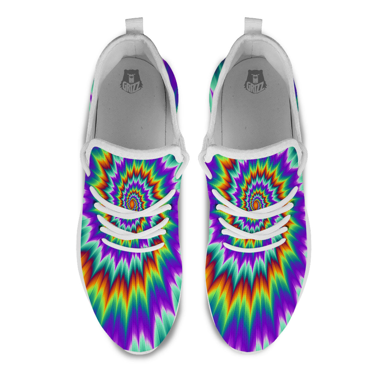 Illusion Optical Psychedelic Spiral White Athletic Shoes-grizzshop