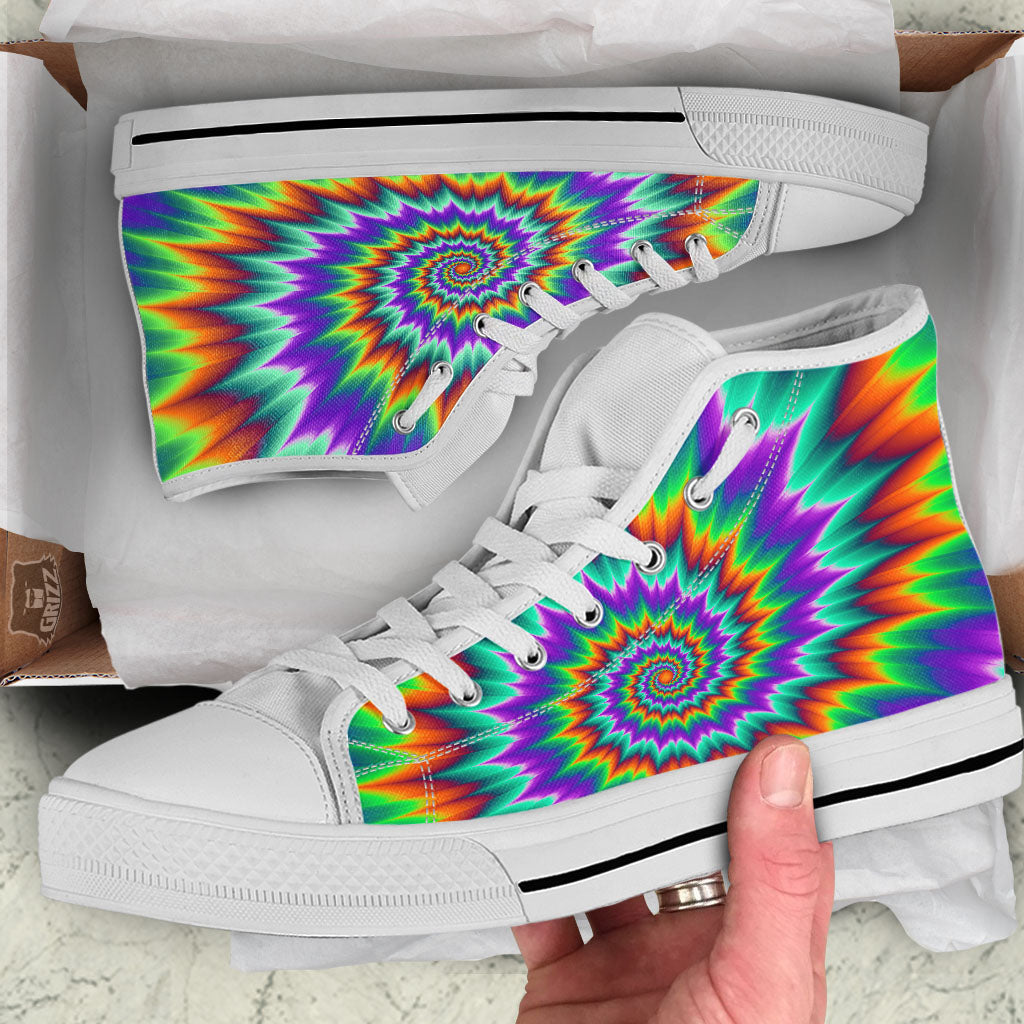 Illusion Optical Psychedelic Spiral White High Top Shoes-grizzshop