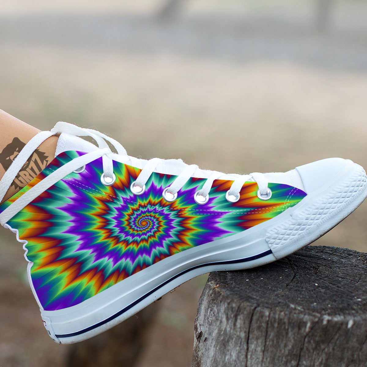 Illusion Optical Psychedelic Spiral White High Top Shoes-grizzshop