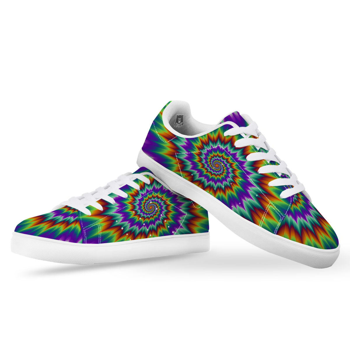 Illusion Optical Psychedelic Spiral White Low Top Sneakers-grizzshop
