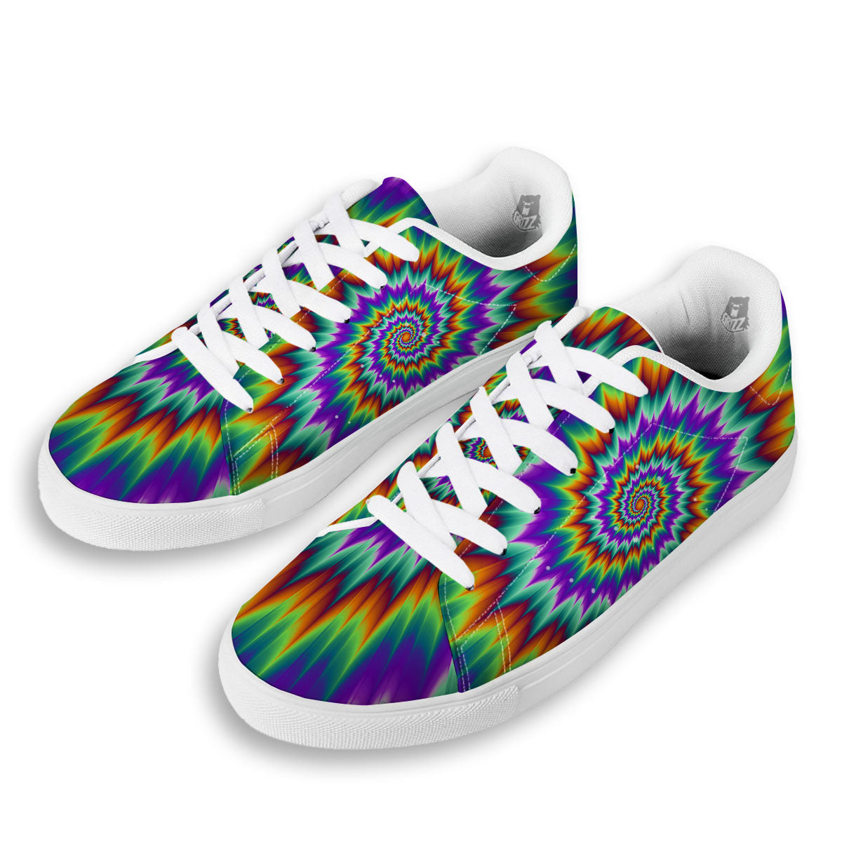 Illusion Optical Psychedelic Spiral White Low Top Sneakers-grizzshop