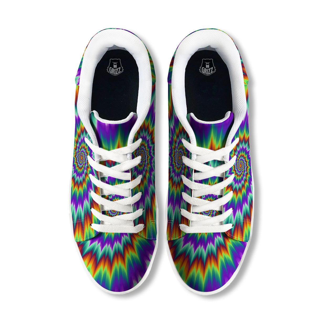 Illusion Optical Psychedelic Spiral White Low Top Sneakers-grizzshop