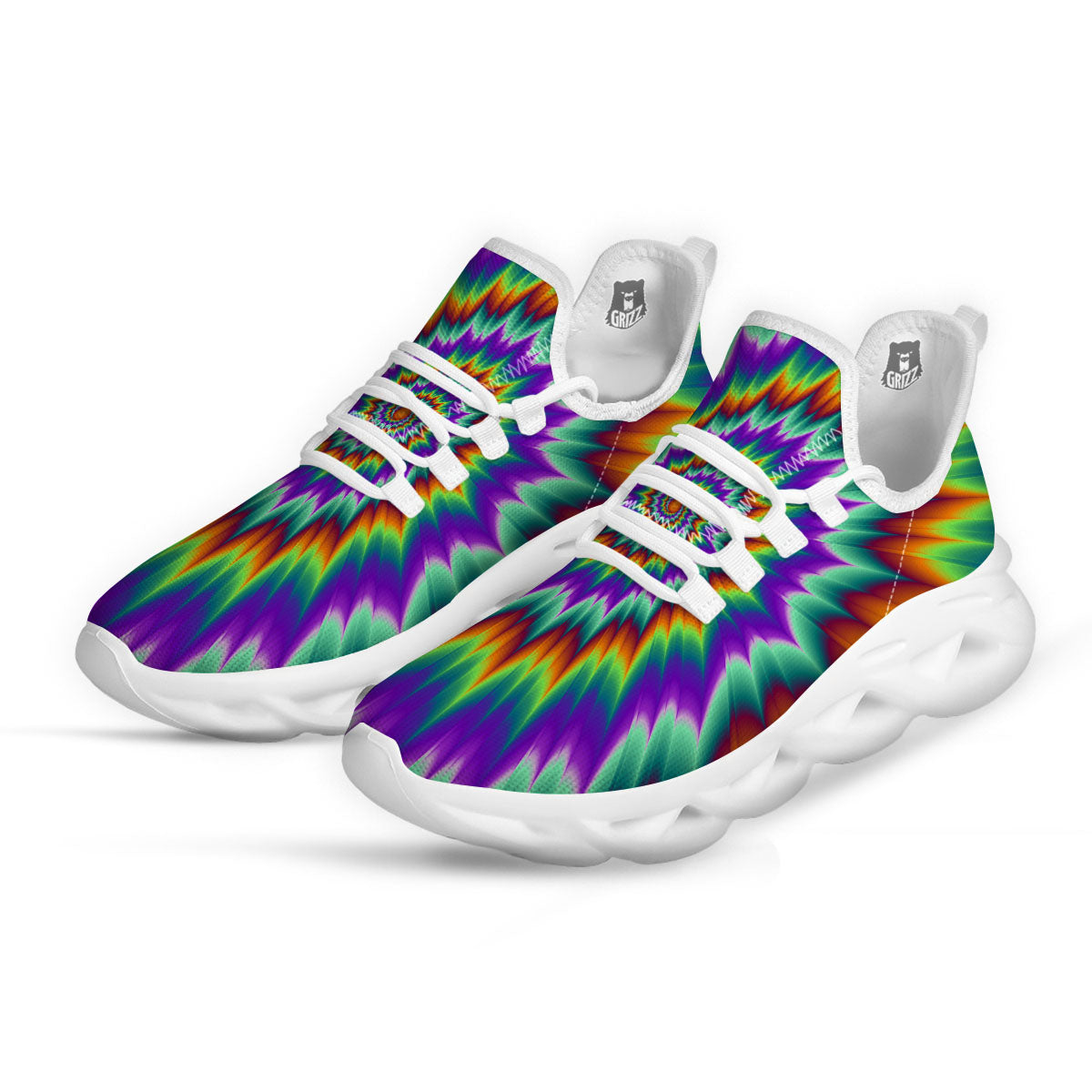Illusion Optical Psychedelic Spiral White Running Shoes-grizzshop