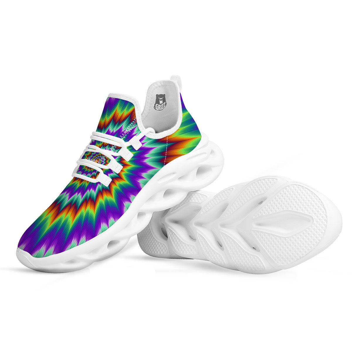 Illusion Optical Psychedelic Spiral White Running Shoes-grizzshop