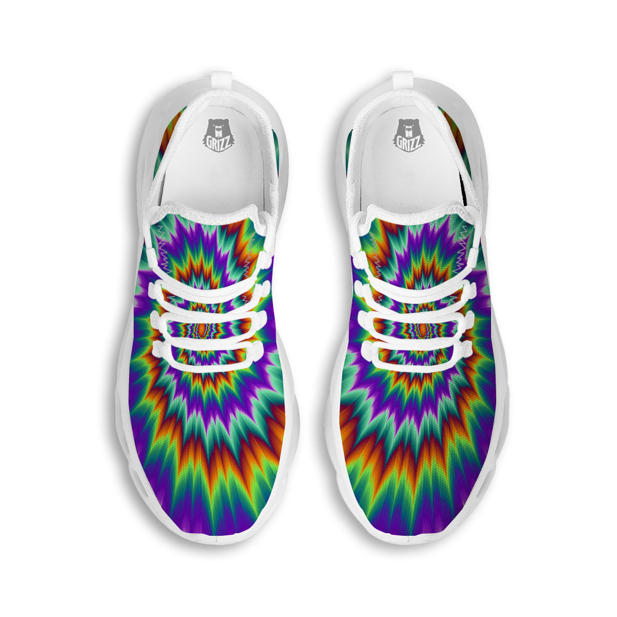 Illusion Optical Psychedelic Spiral White Running Shoes-grizzshop