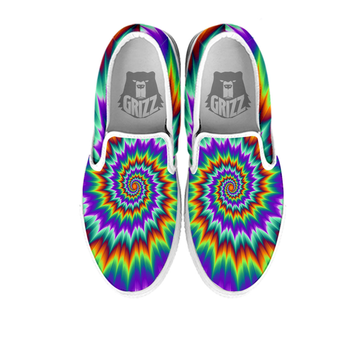 Illusion Optical Psychedelic Spiral White Slip On Shoes-grizzshop