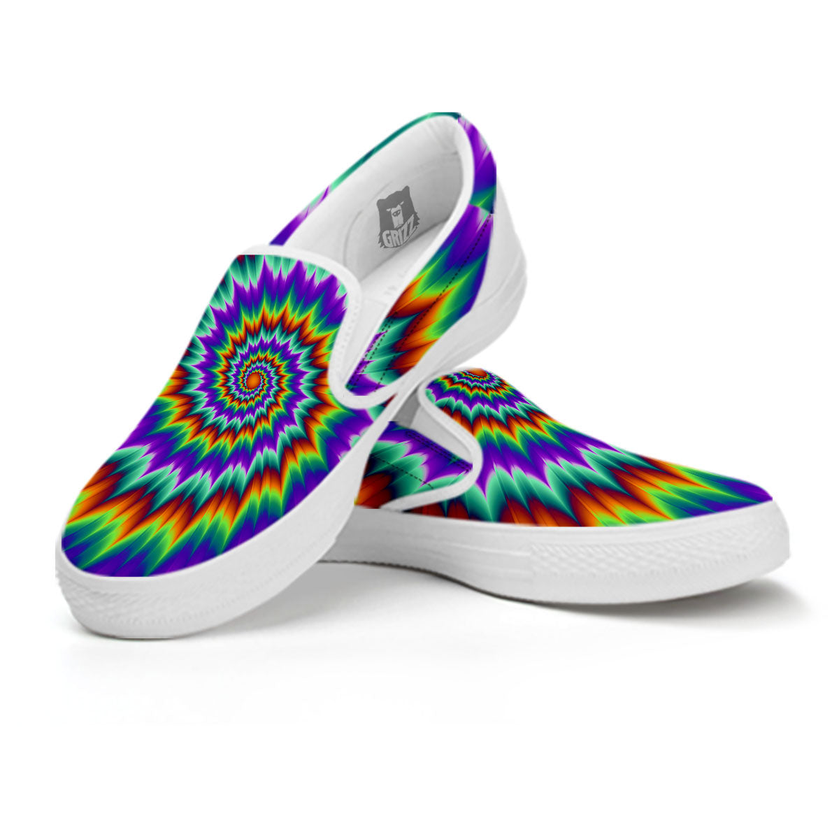 Illusion Optical Psychedelic Spiral White Slip On Shoes-grizzshop