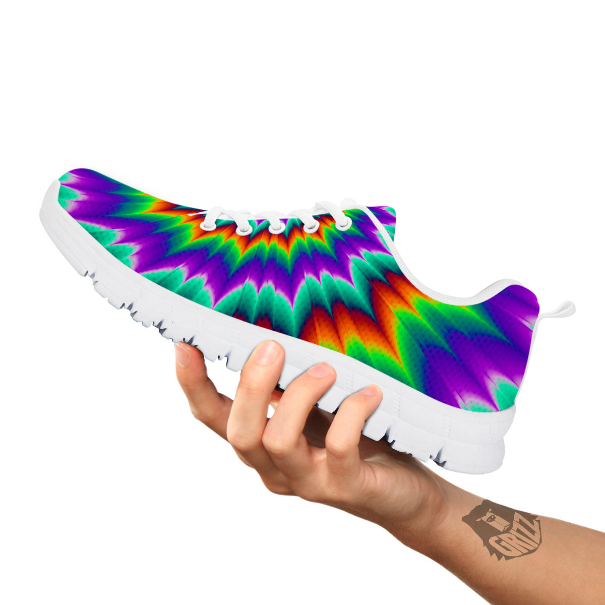 Illusion Optical Psychedelic Spiral White Sneaker-grizzshop