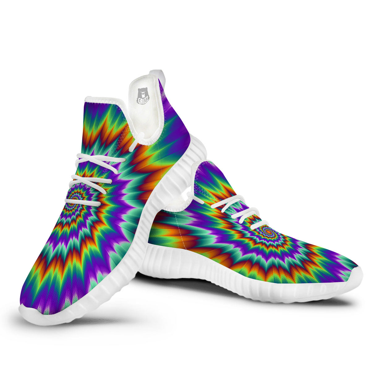 Illusion Optical Psychedelic Spiral White Walking Shoes-grizzshop