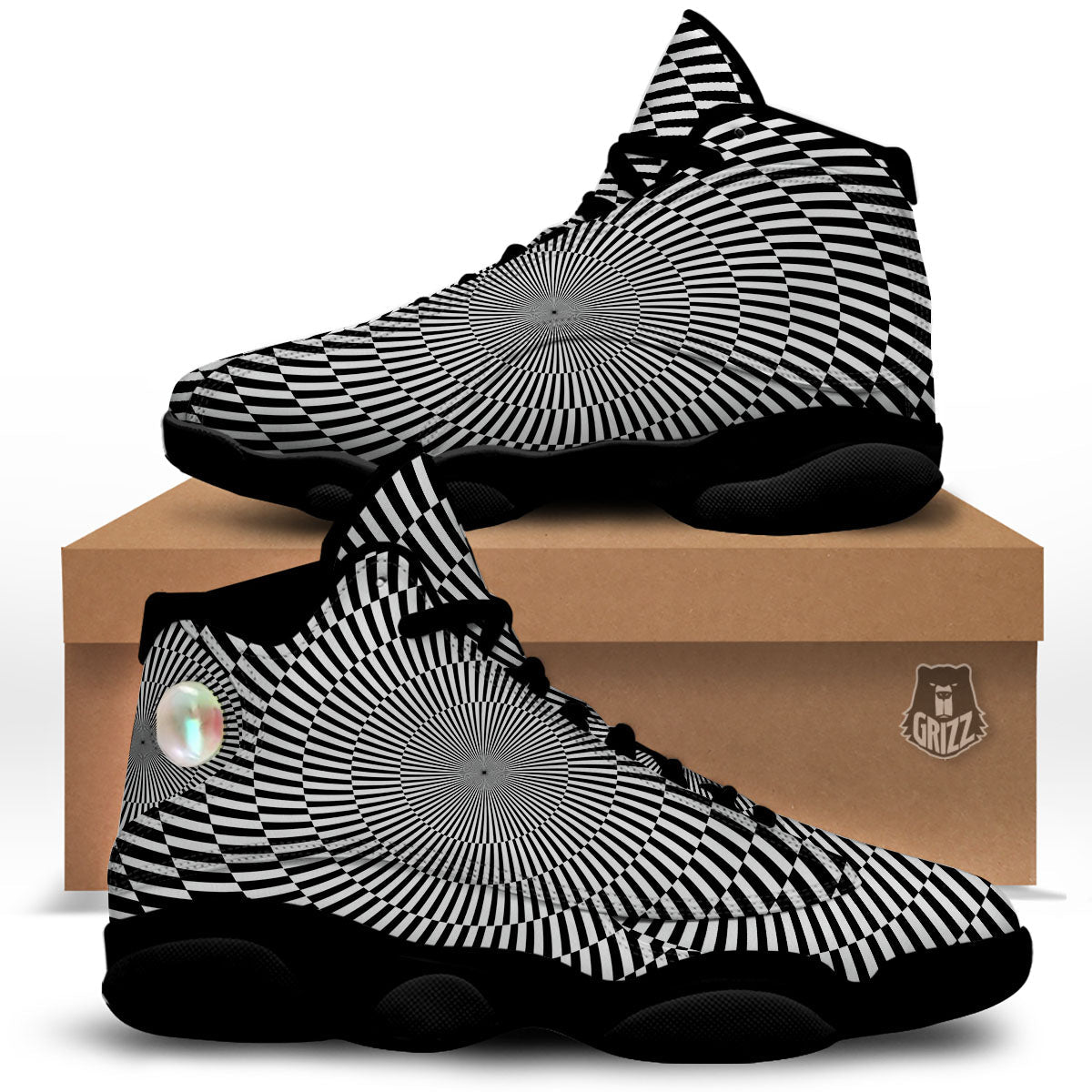Illusion Optical Psychedelic Web Black Basketball Shoes-grizzshop