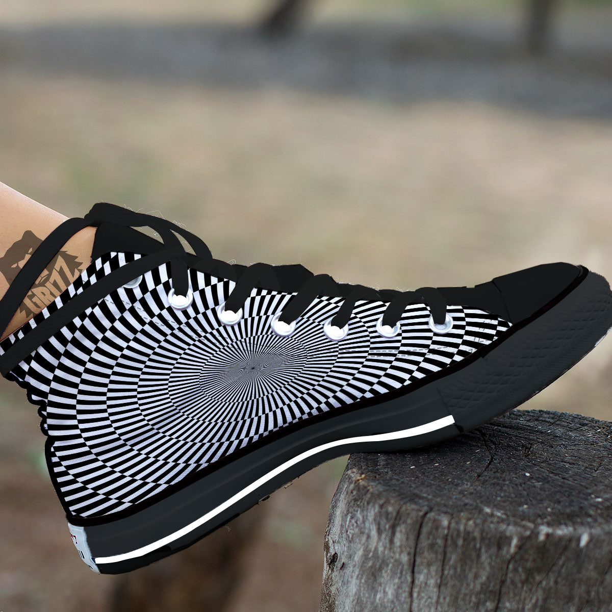 Illusion Optical Psychedelic Web Black High Top Shoes-grizzshop