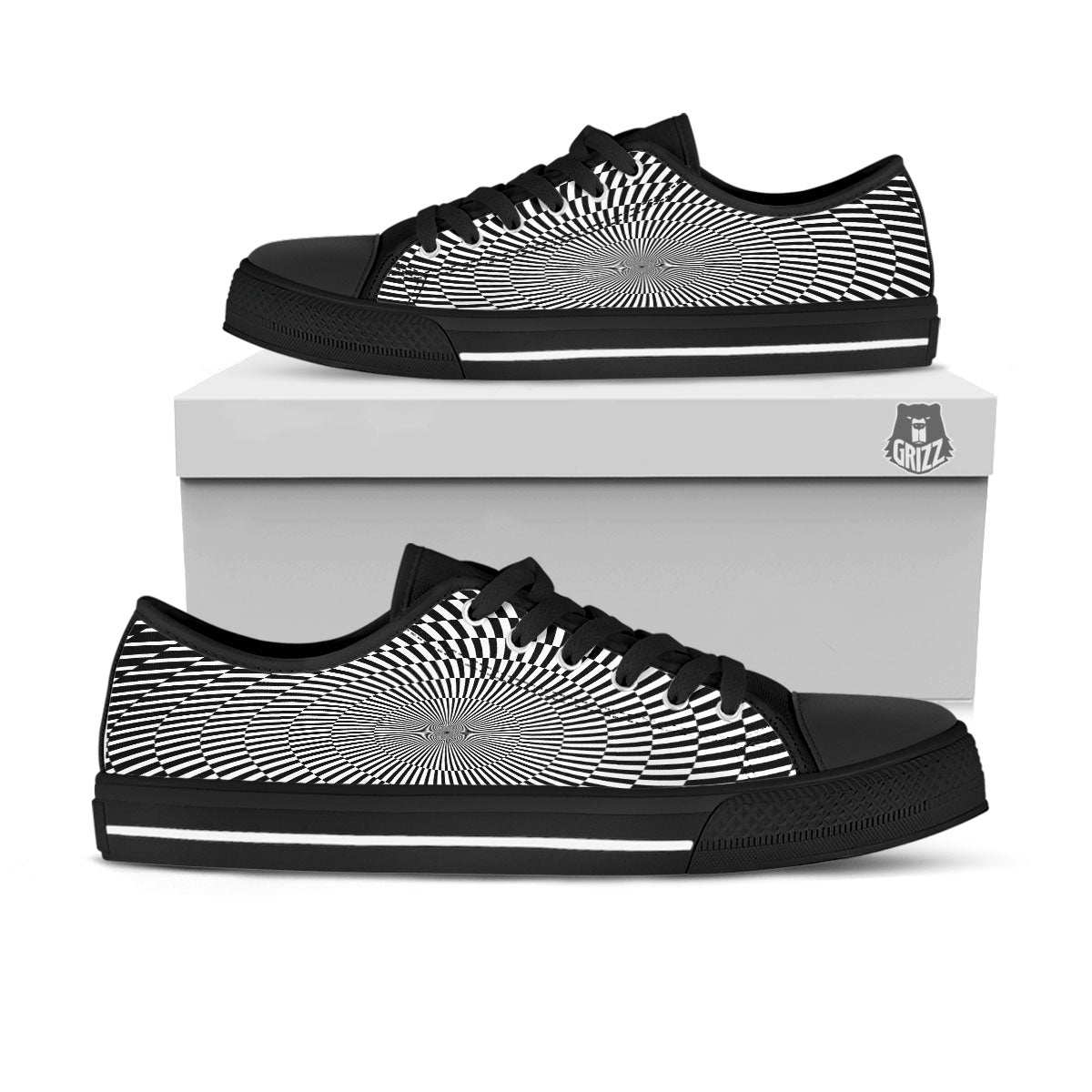 Illusion Optical Psychedelic Web Black Low Top Shoes-grizzshop