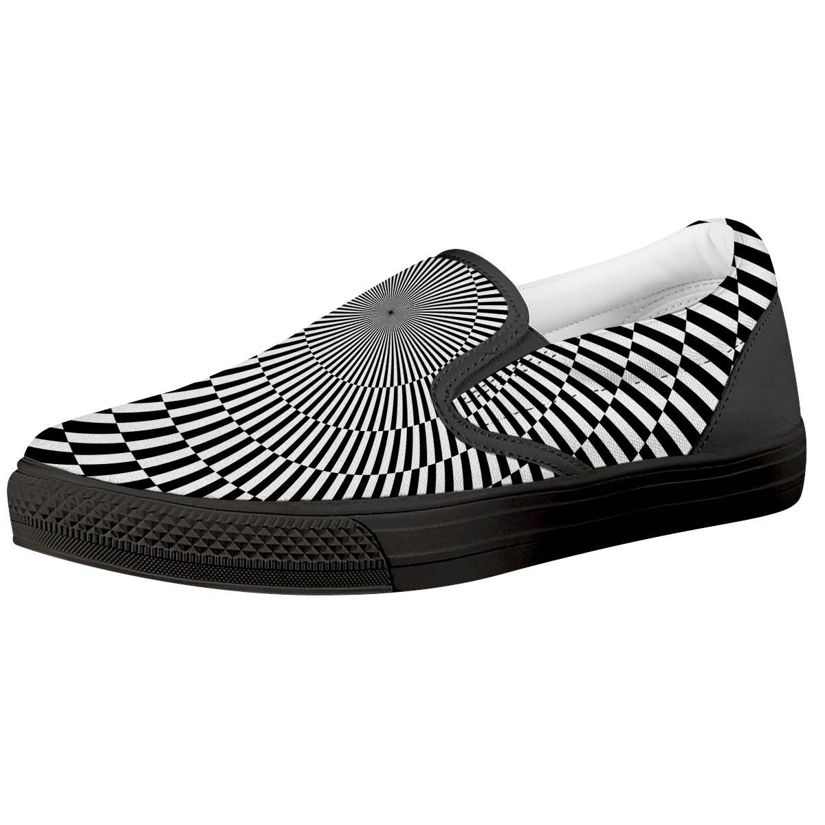 Illusion Optical Psychedelic Web Black Slip On Shoes-grizzshop