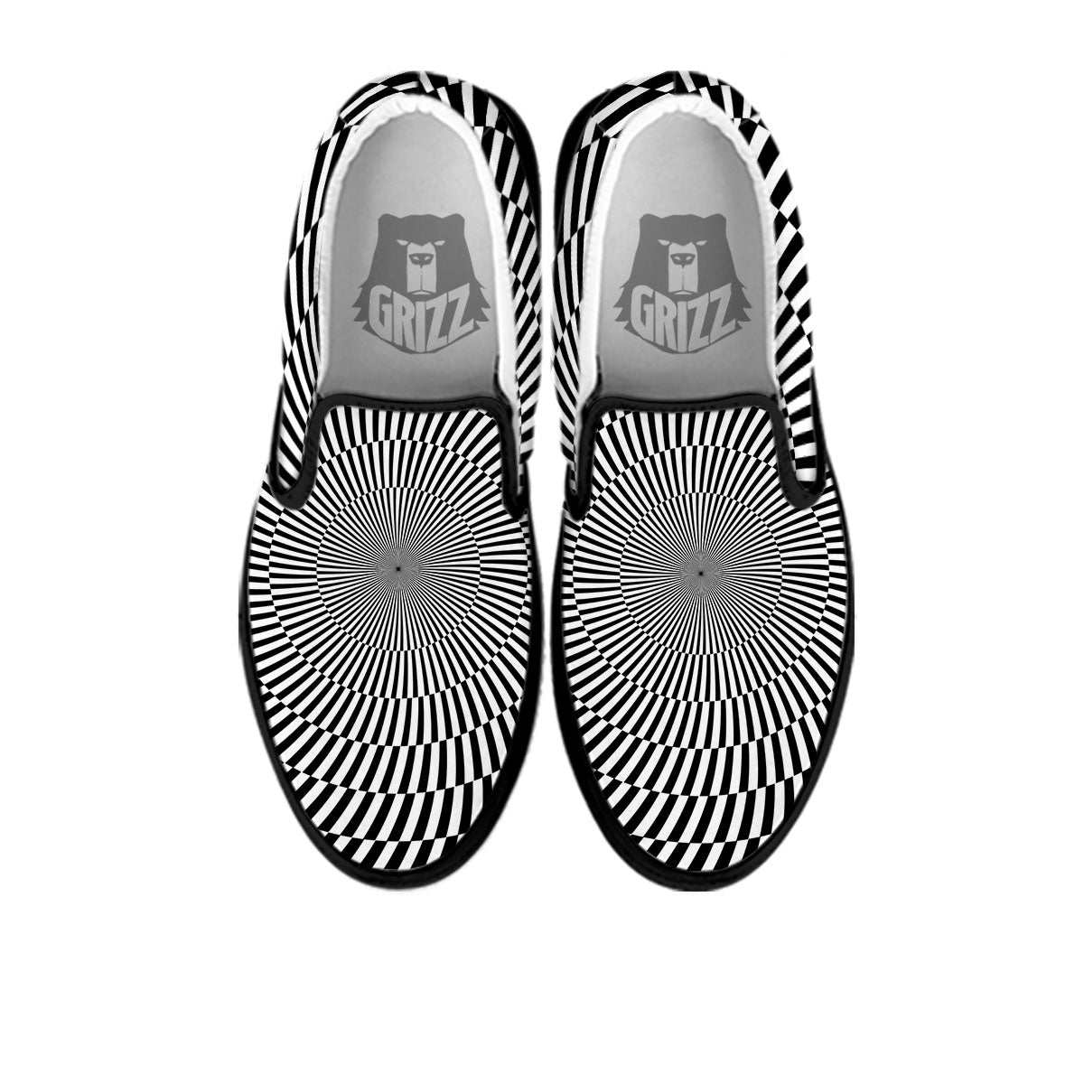 Illusion Optical Psychedelic Web Black Slip On Shoes-grizzshop