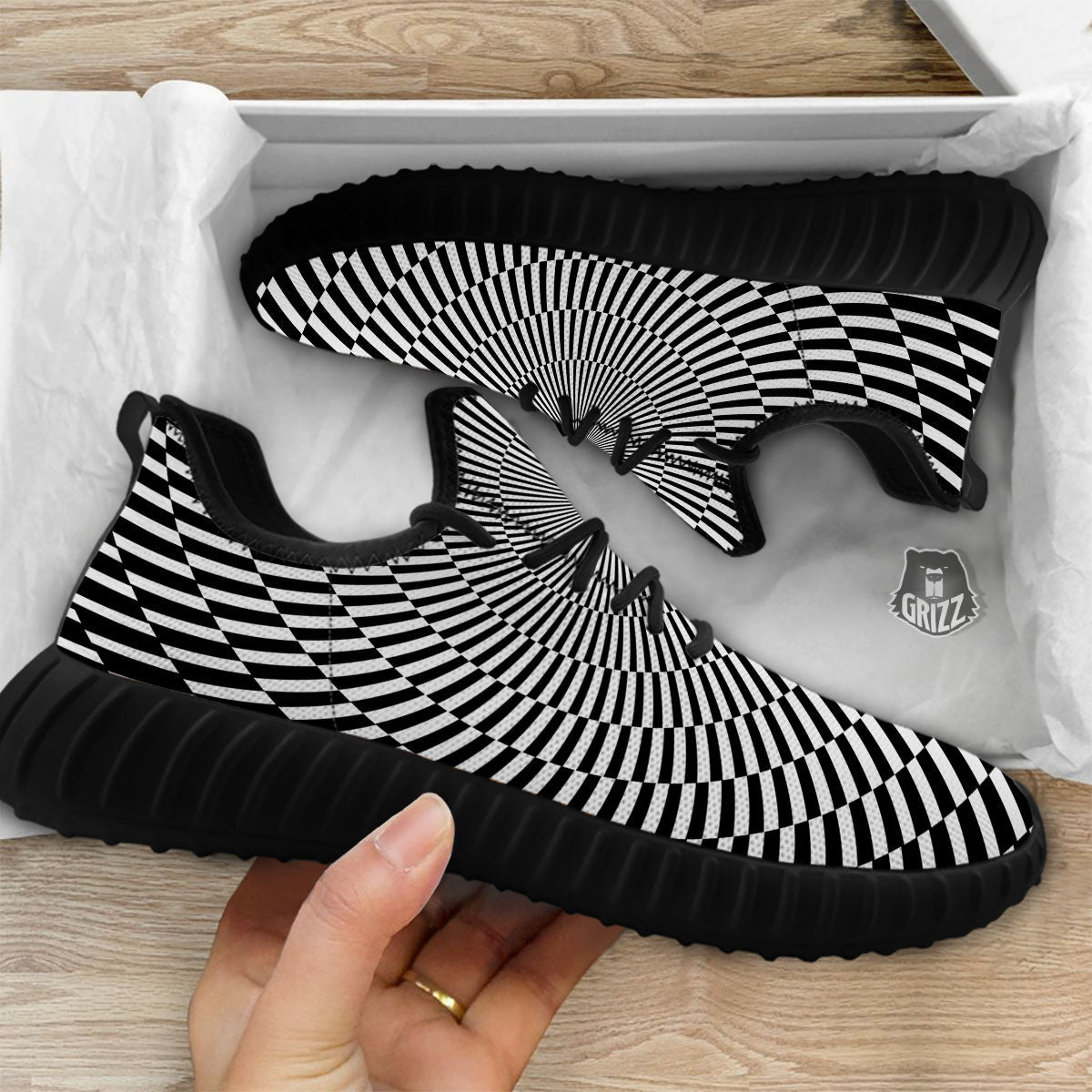 Illusion Optical Psychedelic Web Black Walking Shoes-grizzshop