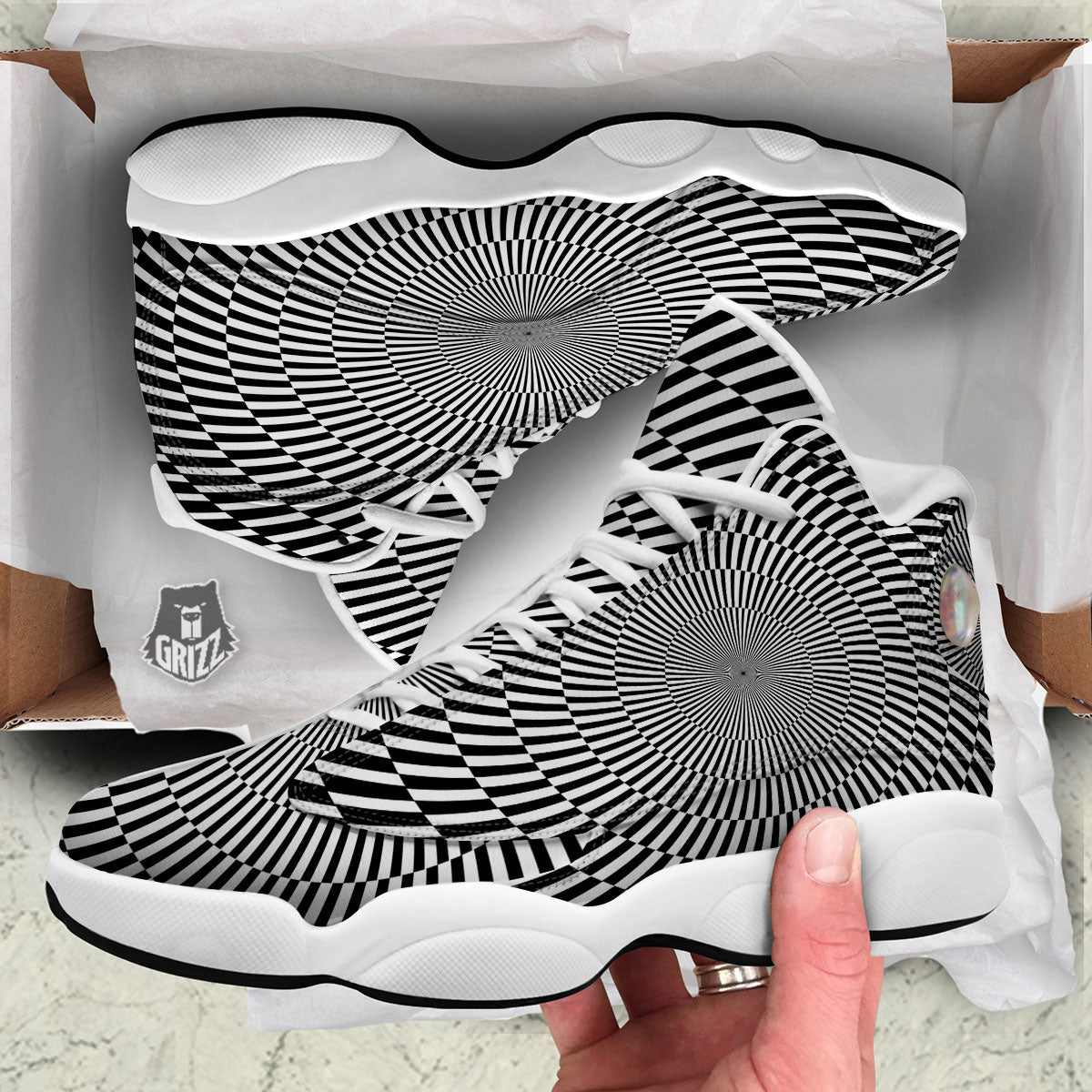 Illusion Optical Psychedelic Web White Basketball Shoes-grizzshop