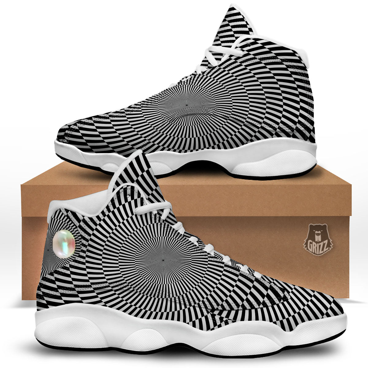 Illusion Optical Psychedelic Web White Basketball Shoes-grizzshop