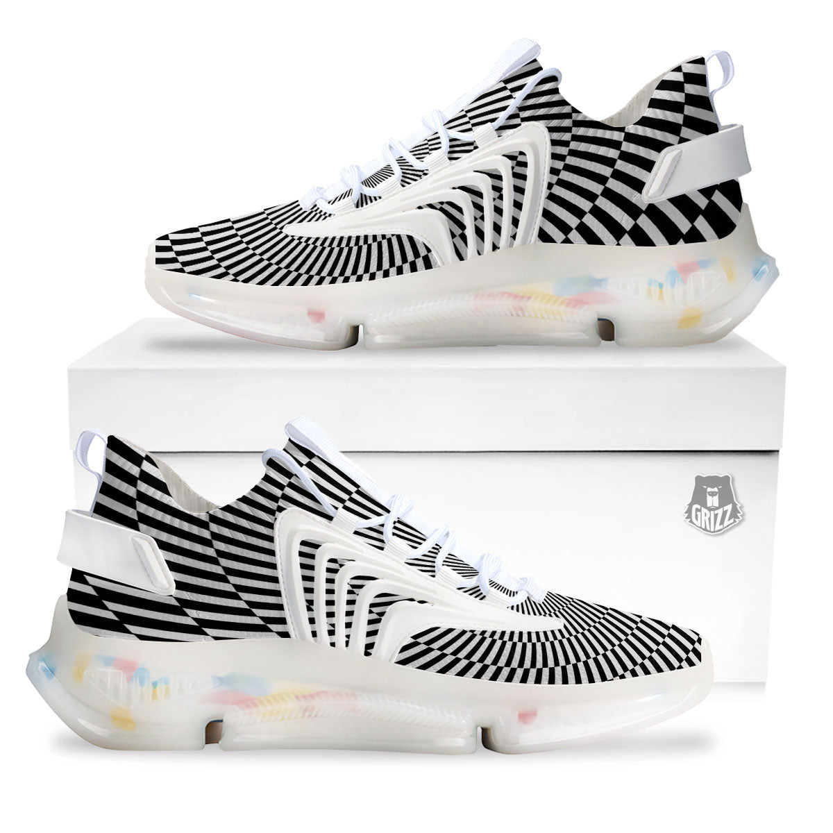 Illusion Optical Psychedelic Web White Gym Shoes-grizzshop