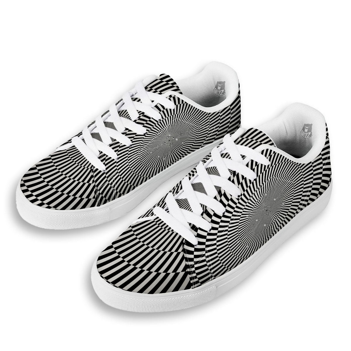 Illusion Optical Psychedelic Web White Low Top Sneakers-grizzshop