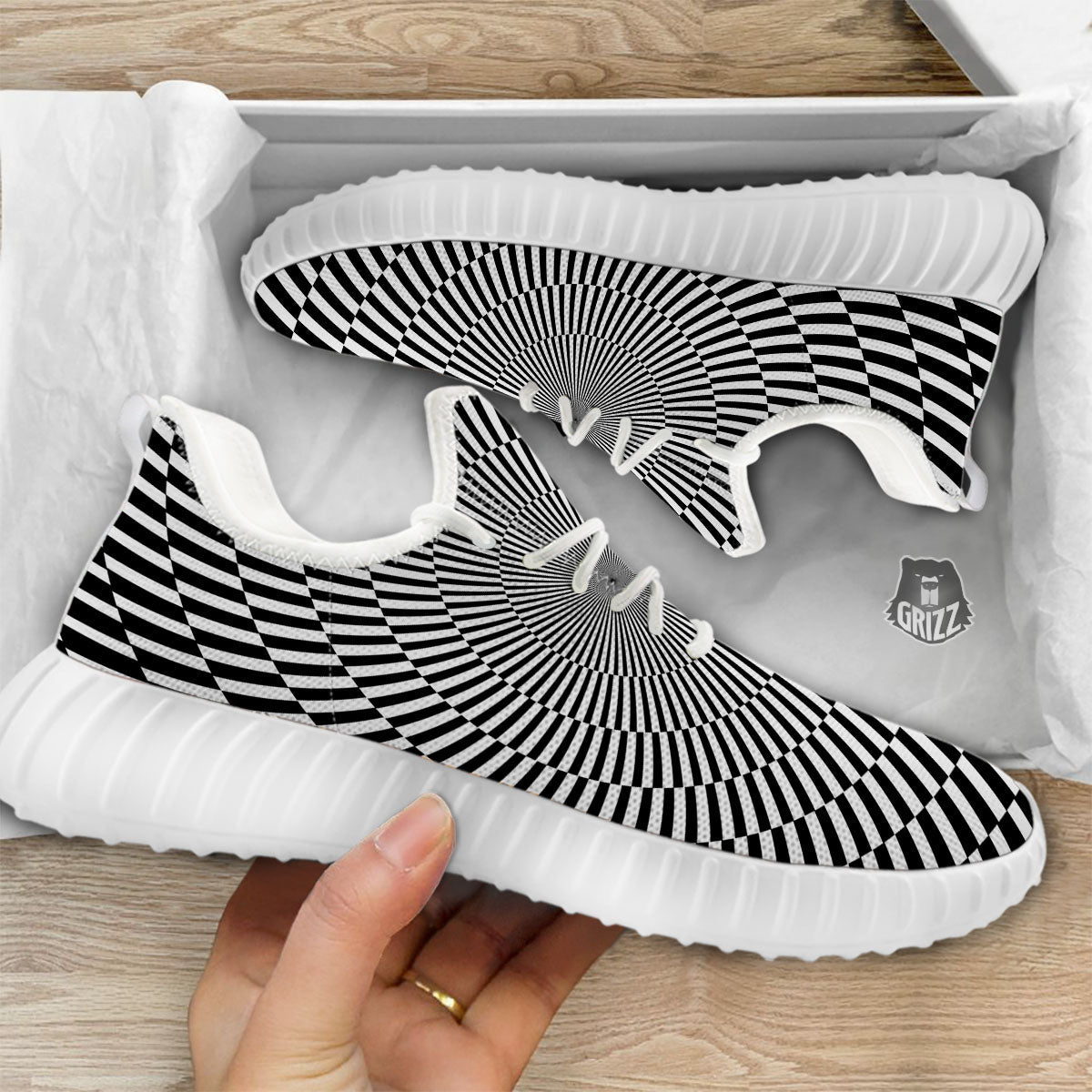 Illusion Optical Psychedelic Web White Walking Shoes-grizzshop