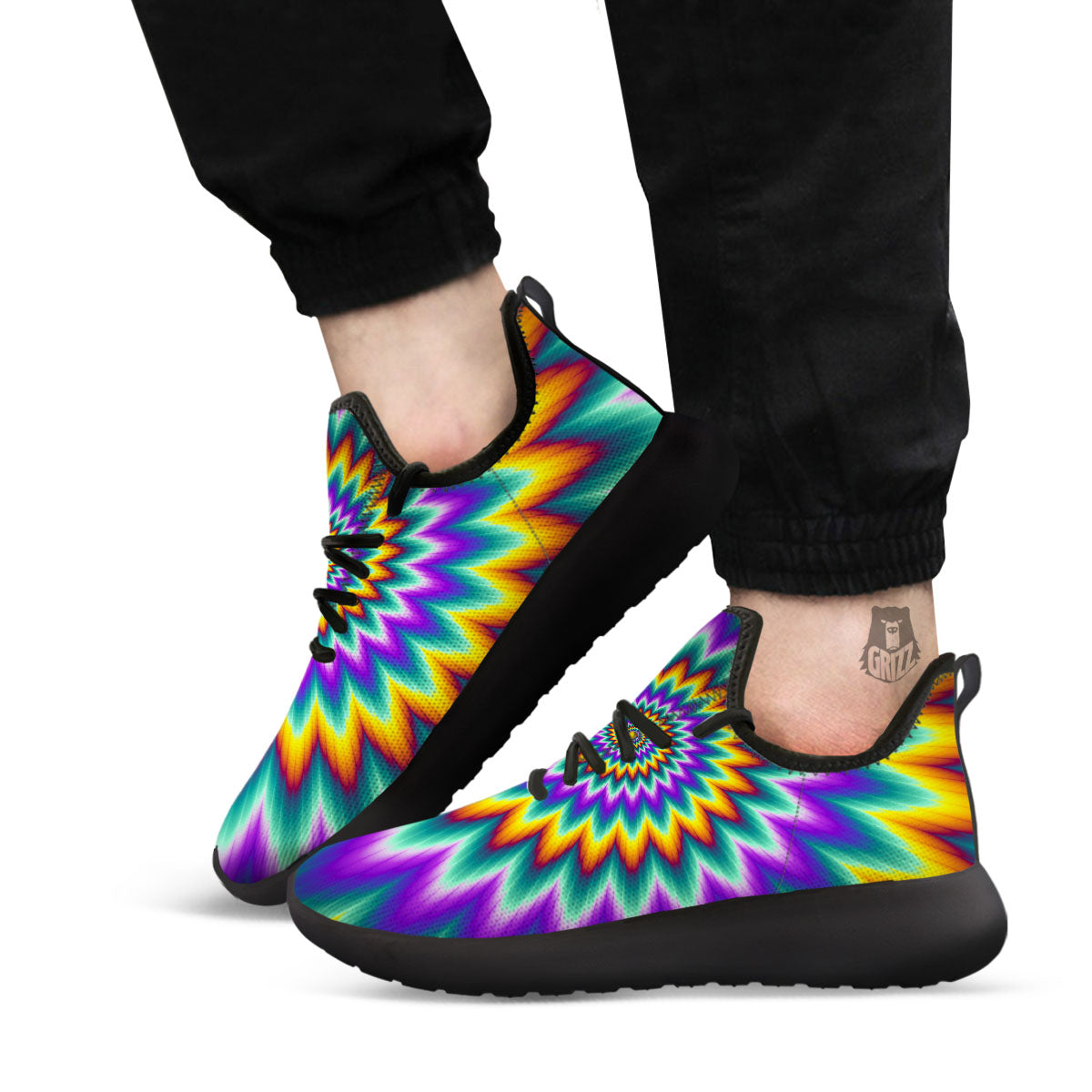 Illusion Optical Rave Psychedelic Black Athletic Shoes-grizzshop