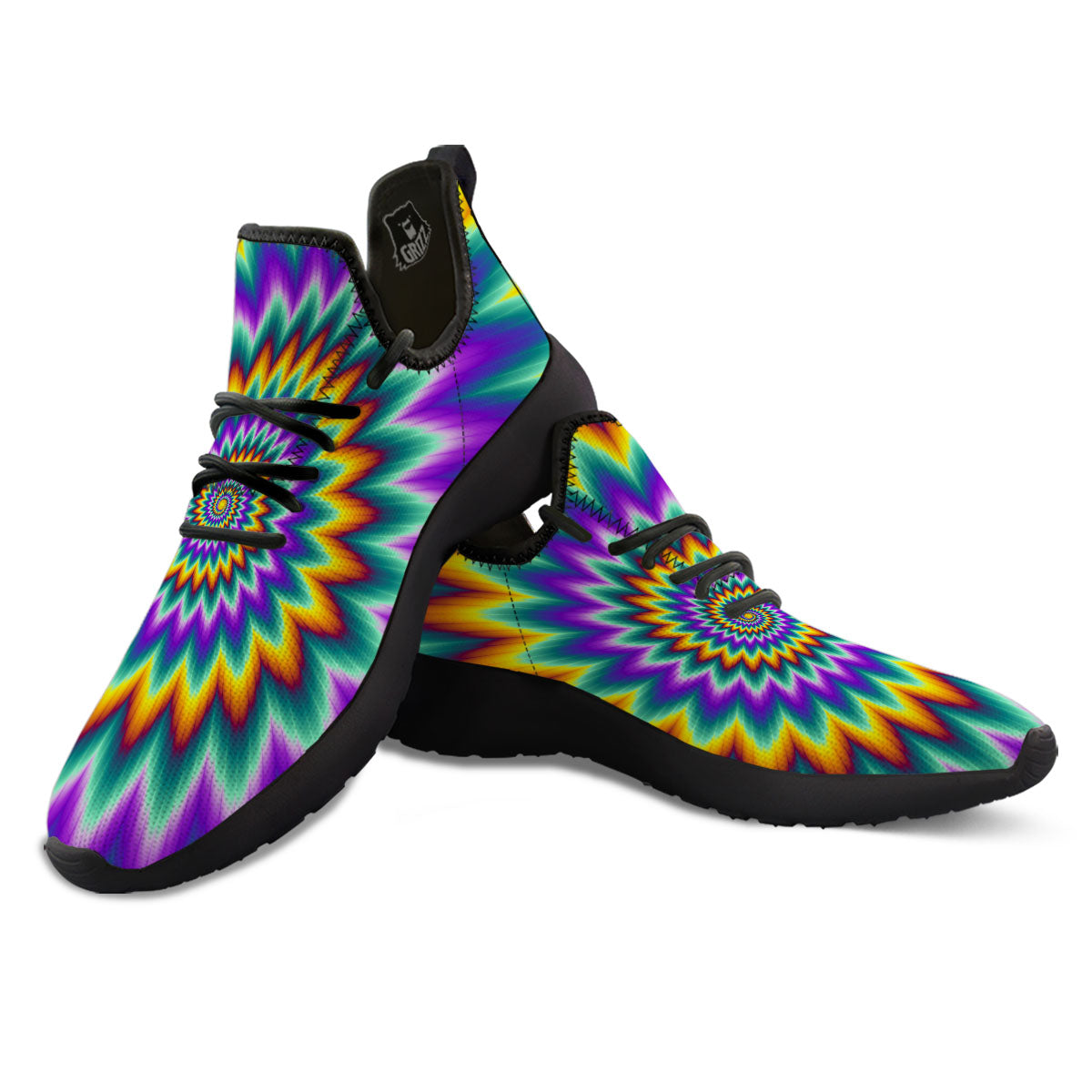 Illusion Optical Rave Psychedelic Black Athletic Shoes-grizzshop