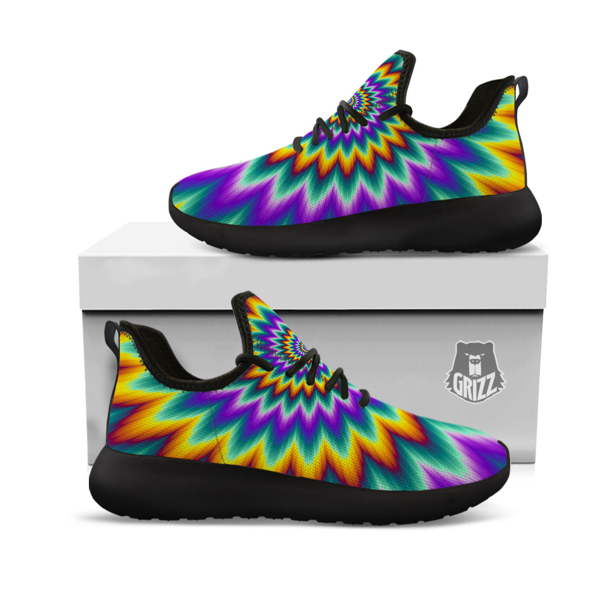 Illusion Optical Rave Psychedelic Black Athletic Shoes-grizzshop