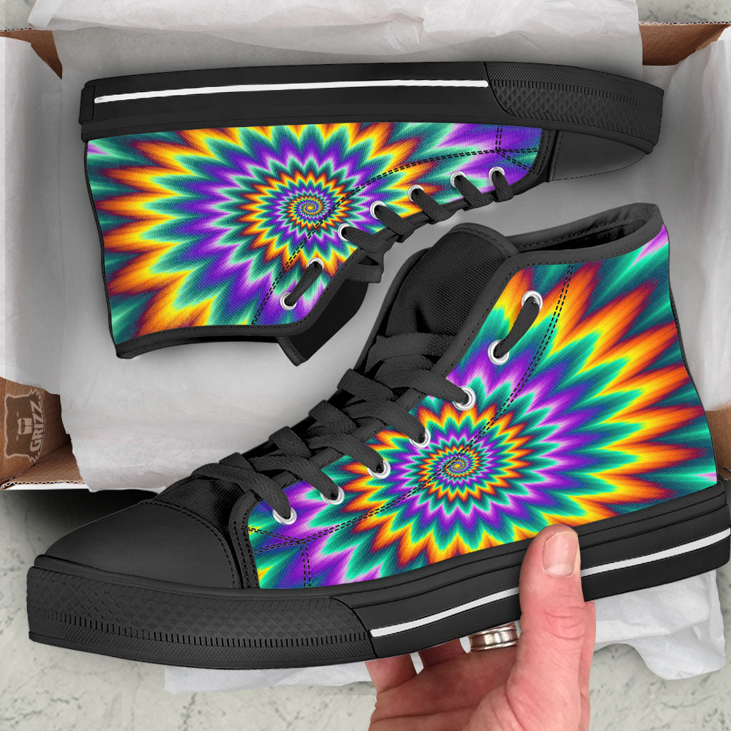 Illusion Optical Rave Psychedelic Black High Top Shoes-grizzshop