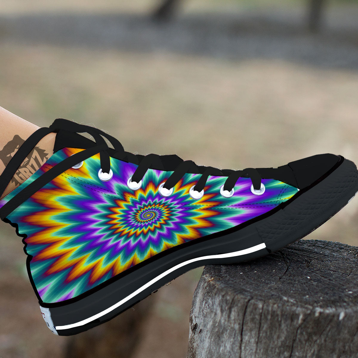 Illusion Optical Rave Psychedelic Black High Top Shoes-grizzshop