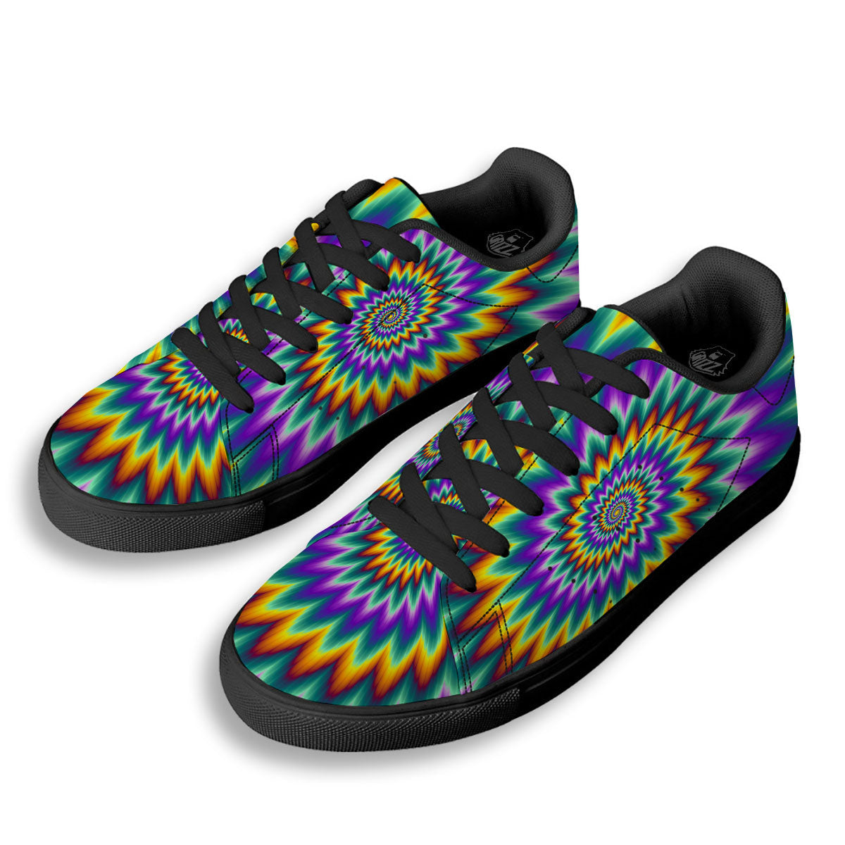 Illusion Optical Rave Psychedelic Black Low Top Sneakers-grizzshop