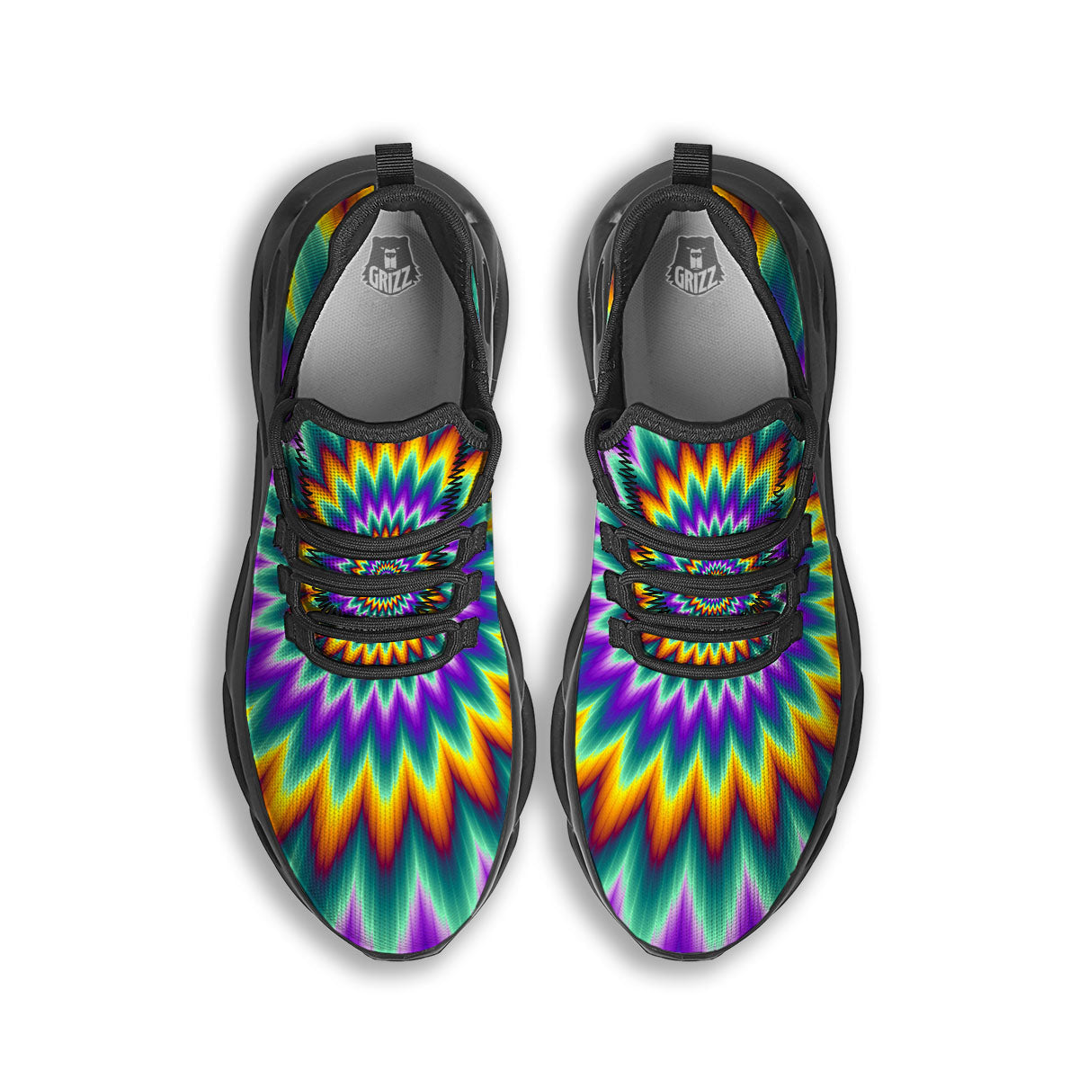Illusion Optical Rave Psychedelic Black Running Shoes-grizzshop