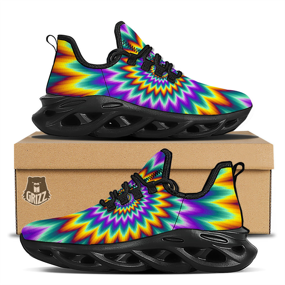 Illusion Optical Rave Psychedelic Black Running Shoes-grizzshop