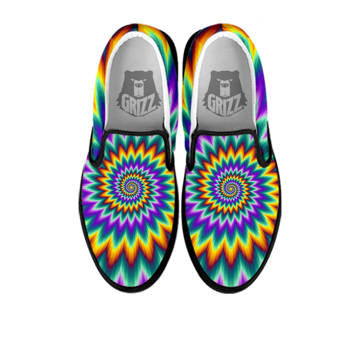 Illusion Optical Rave Psychedelic Black Slip On Shoes-grizzshop