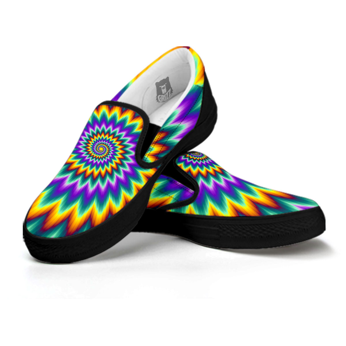 Illusion Optical Rave Psychedelic Black Slip On Shoes-grizzshop