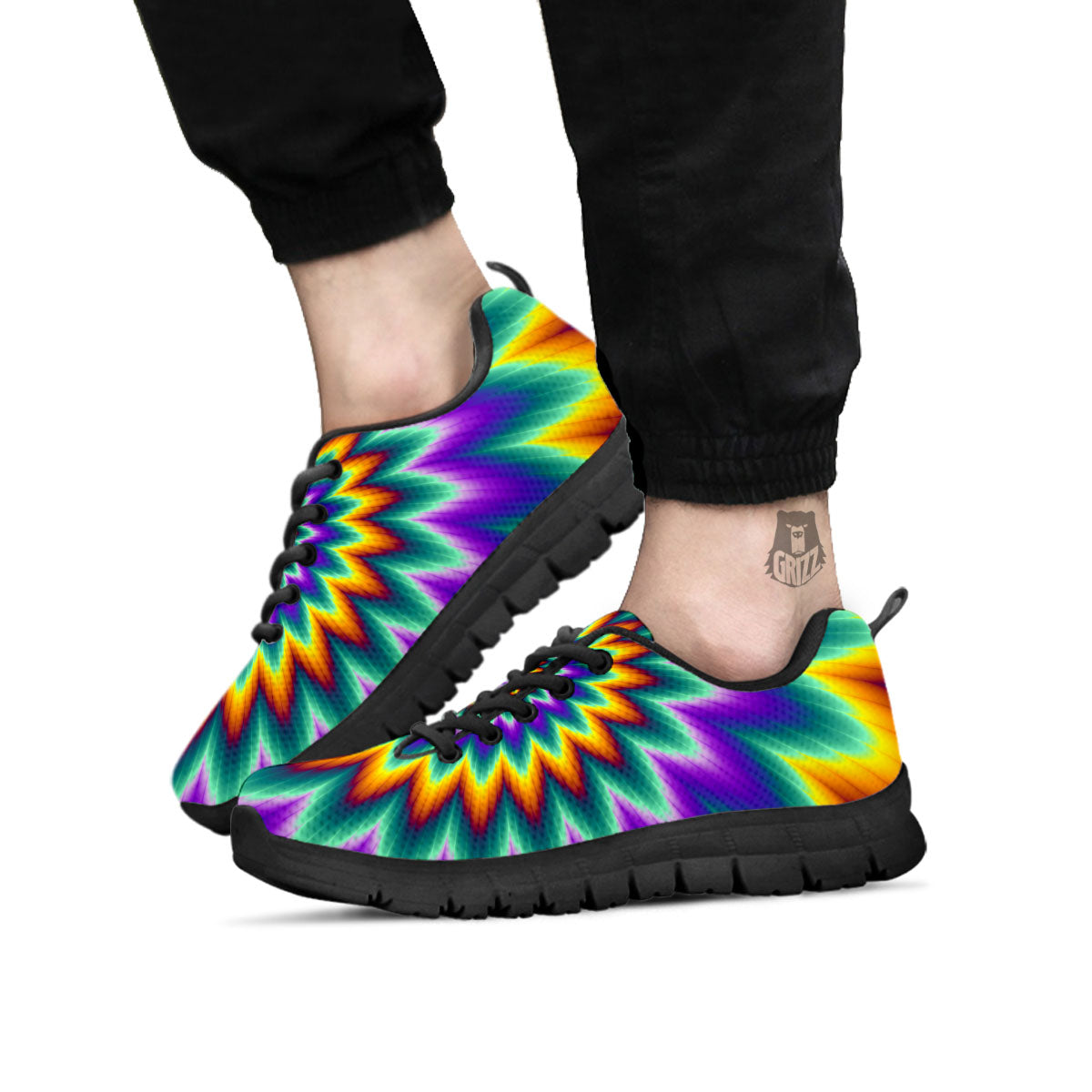 Illusion Optical Rave Psychedelic Black Sneaker-grizzshop