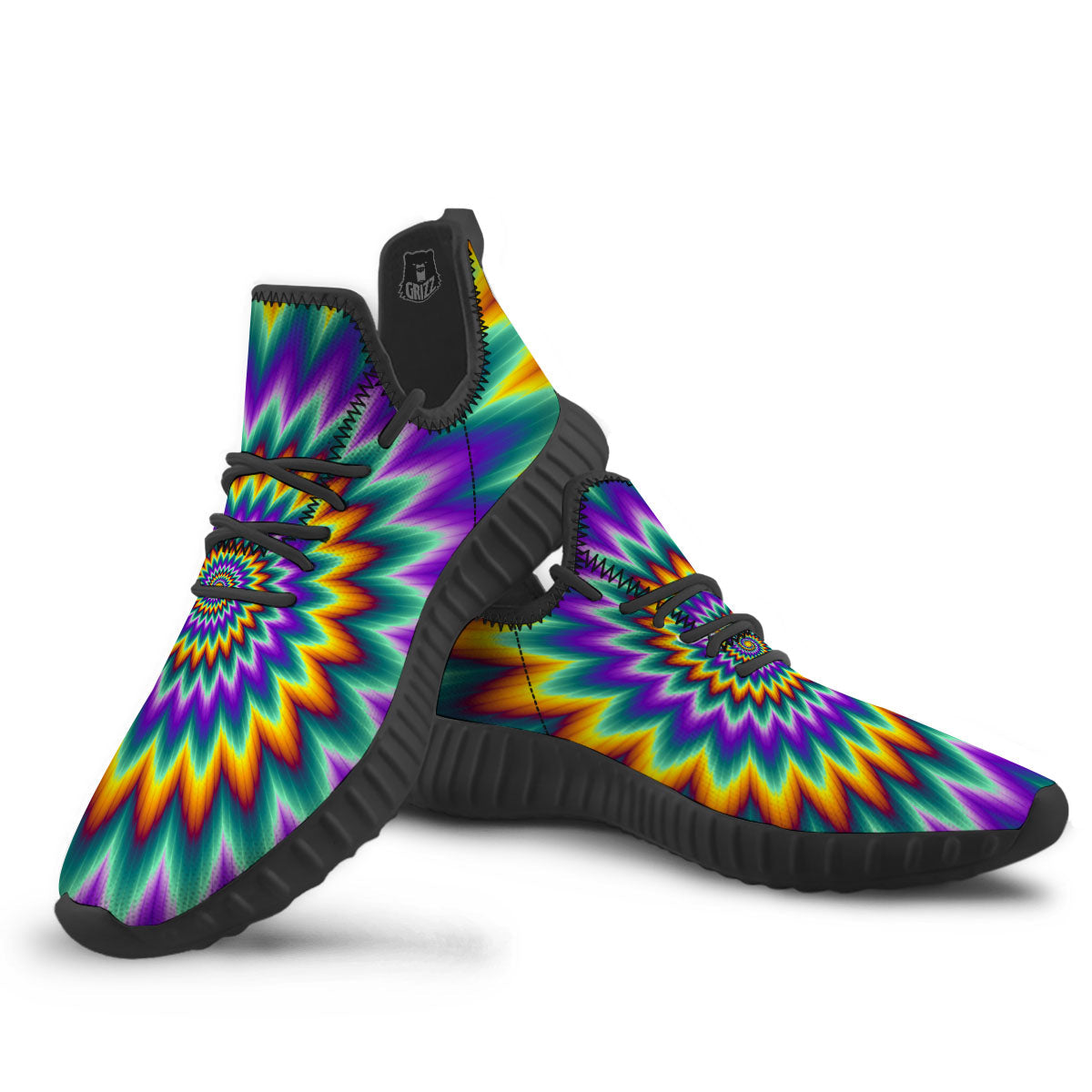 Illusion Optical Rave Psychedelic Black Walking Shoes-grizzshop