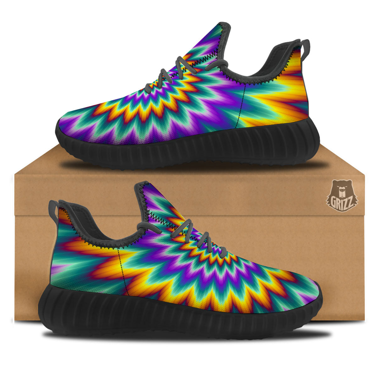 Illusion Optical Rave Psychedelic Black Walking Shoes-grizzshop
