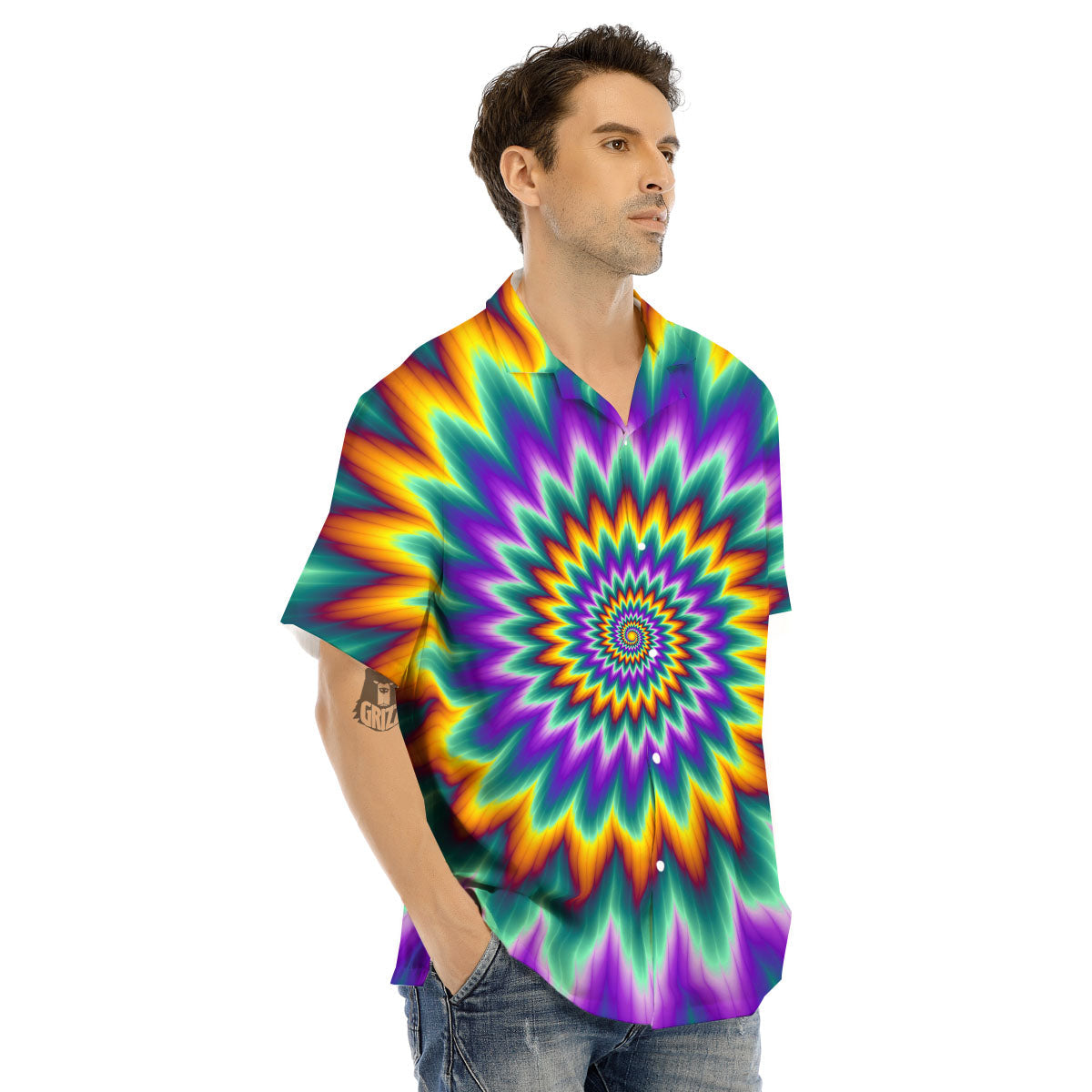 Illusion Optical Rave Psychedelic Men's Hawaiian Shirt-grizzshop